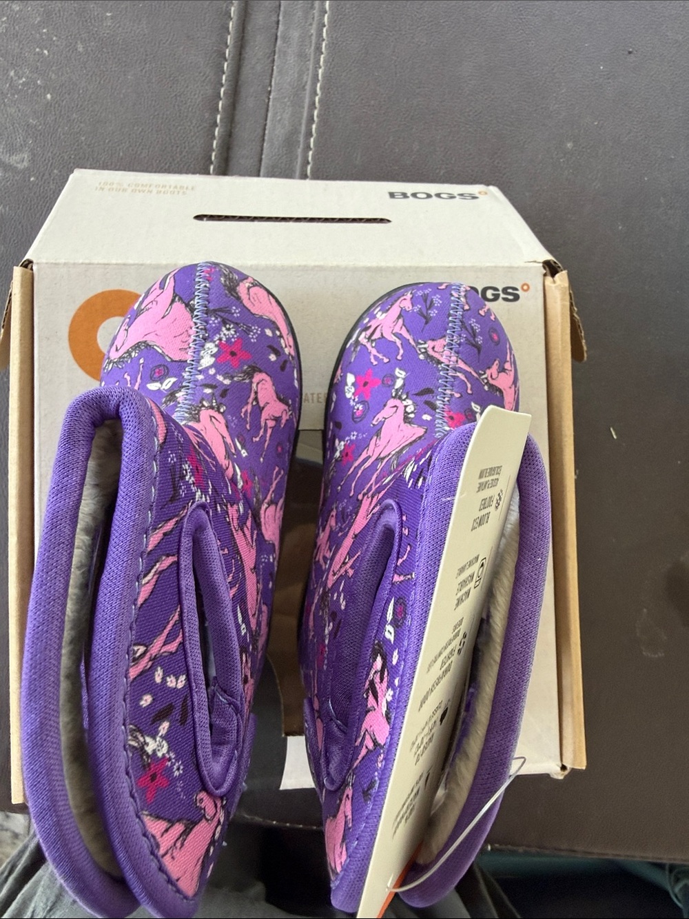 Bogs Kids Purple and Pink Horse Print Rain Boots - Picture 4 of 4